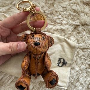 MCM Tan Brown Leather Bear bag charm